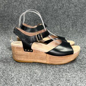Dansko Silvie Platform Sandals Women's 9.5 Black Leather Buckle Starp Open Toe
